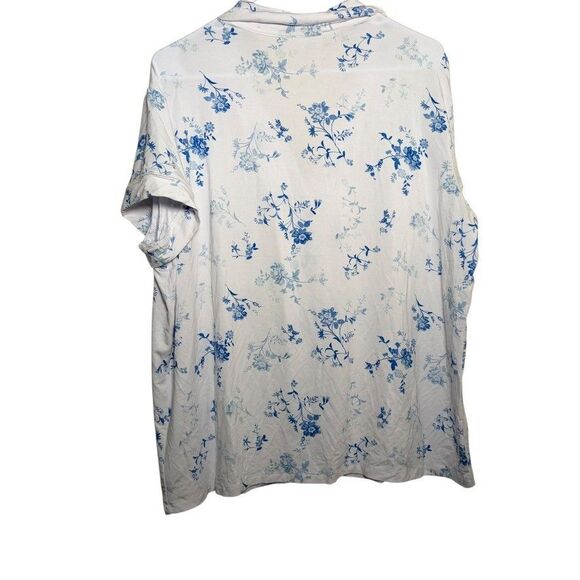 Loft Pajama Top Women's XL Blue Floral Button Up Collared Short Sleeve - Picture 5 of 9